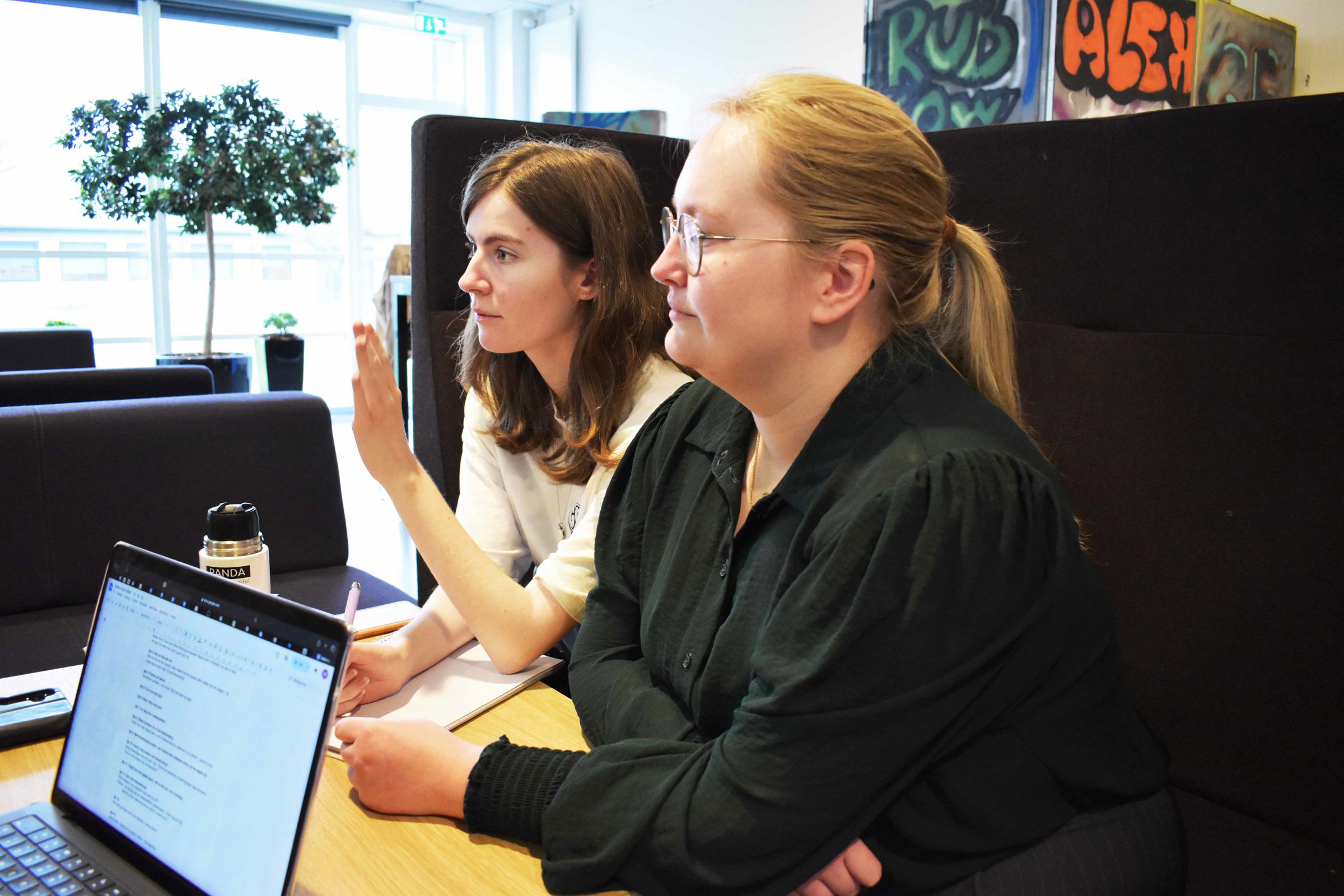 Lea Nordtorp Dalager og Julie Gissel arbejder med SoMe på uddannelsen til mediegrafiker.